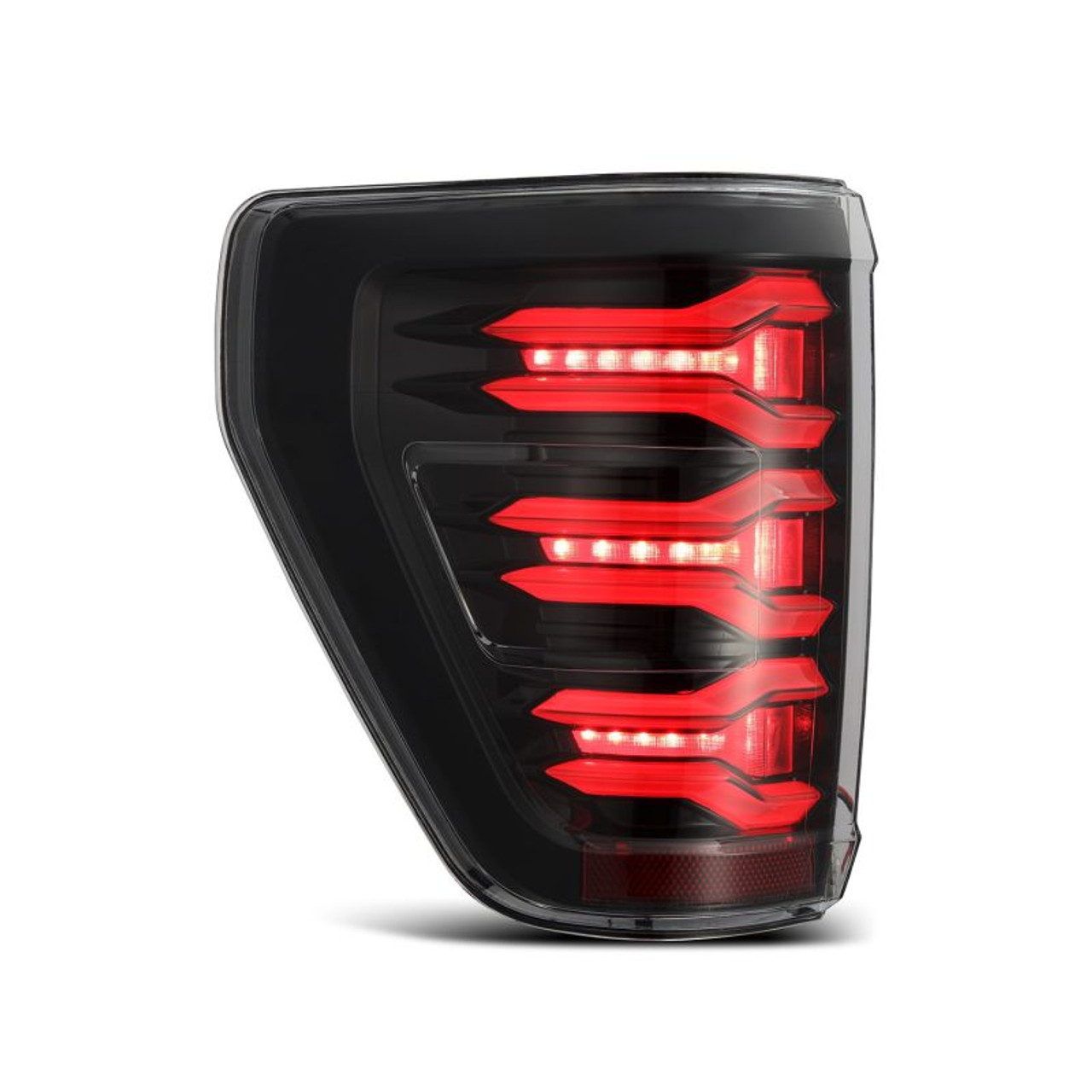 AlphaRex LUXX Series Alpha Black LED Tail Lights 2021 to 2023 Ford F150 (Without Blind Spot Monitor) (653010)-Night View 