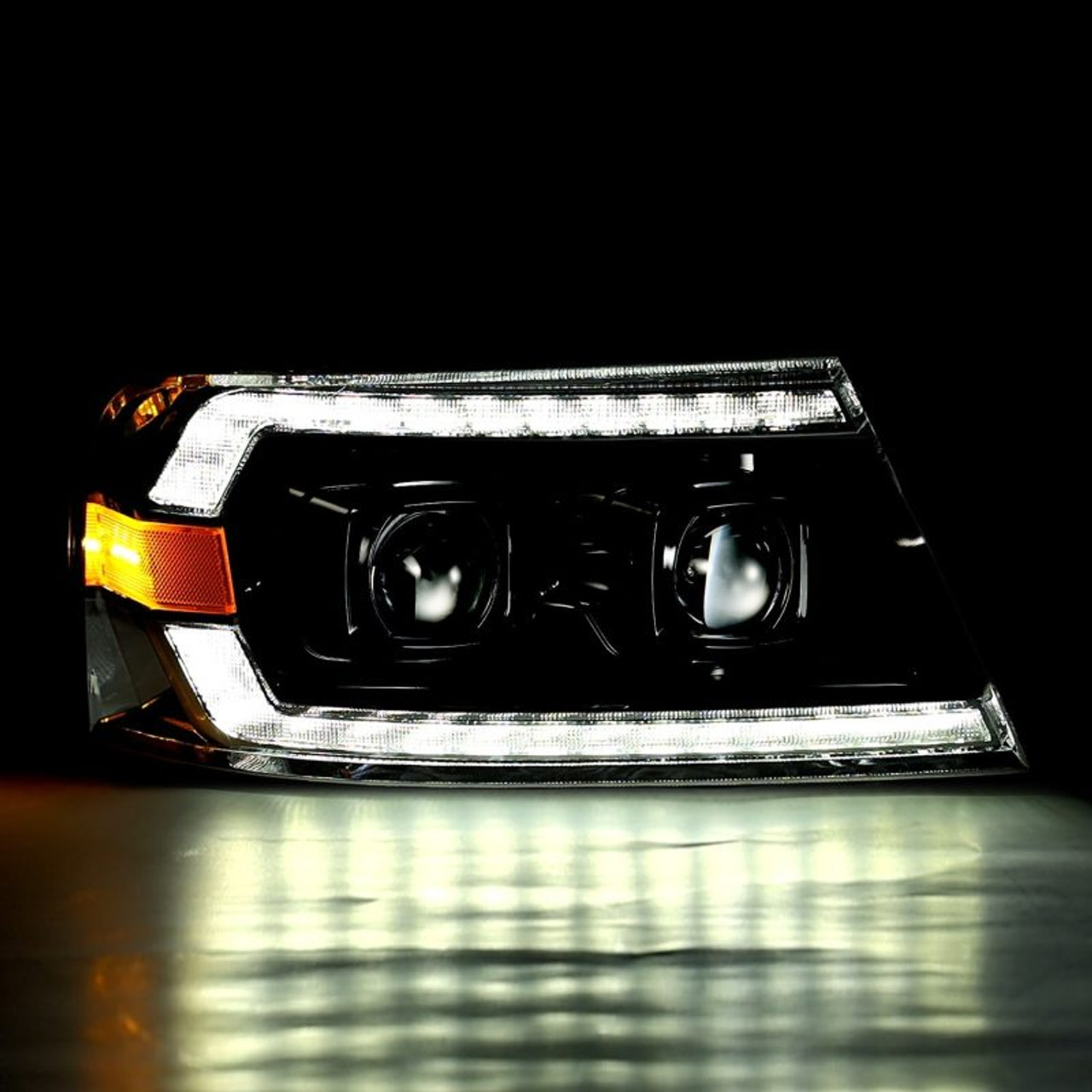 AlphaRex LUXX Series Alpha Black LED Projector Headlights 2004 to 2008 Ford F150 (880133)-Night View 1 