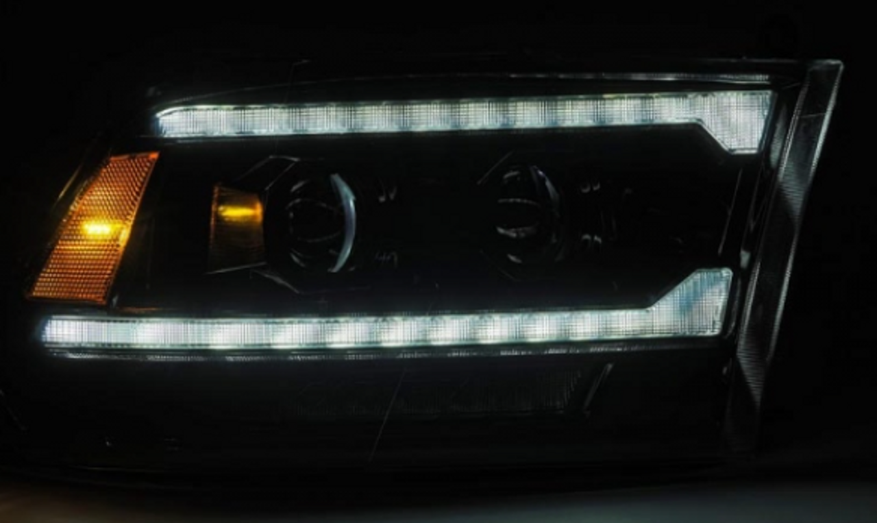 AlphaRex LUXX Series Alpha Black LED Projector Headlights 2010 to 2018 Ram 2500/3500HD (ARX880560)-Night View