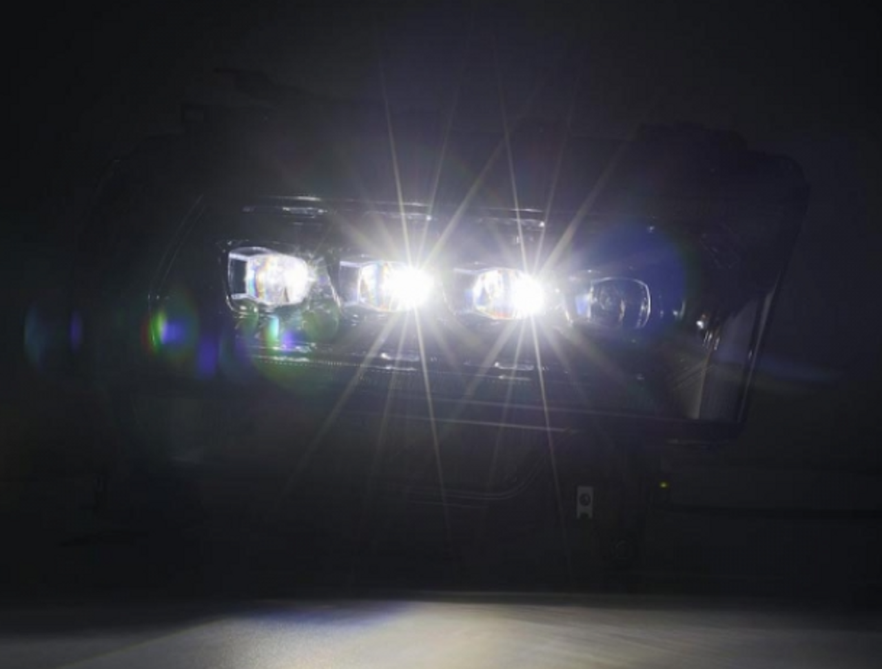 AlphaRex NOVA Series Alpha Black LED Projector Headlights 2019 to 2022 Ram 2500/3500 (For trucks with Factory Halogen Headlights) (ARX880552)-Light View