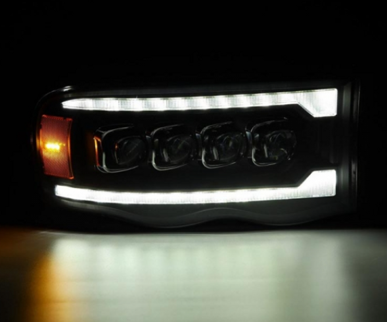 AlphaRex NOVA Series Black LED Projector Headlights 2003 to 2005 Ram 2500/3500 (880564)-Light View
