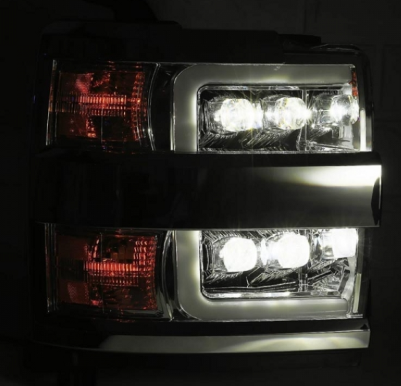 AlphaRex NOVA Series Jet Black LED Projector Headlights 2015 to 2019 Silverado 2500HD/3500HD (880229)-Light View