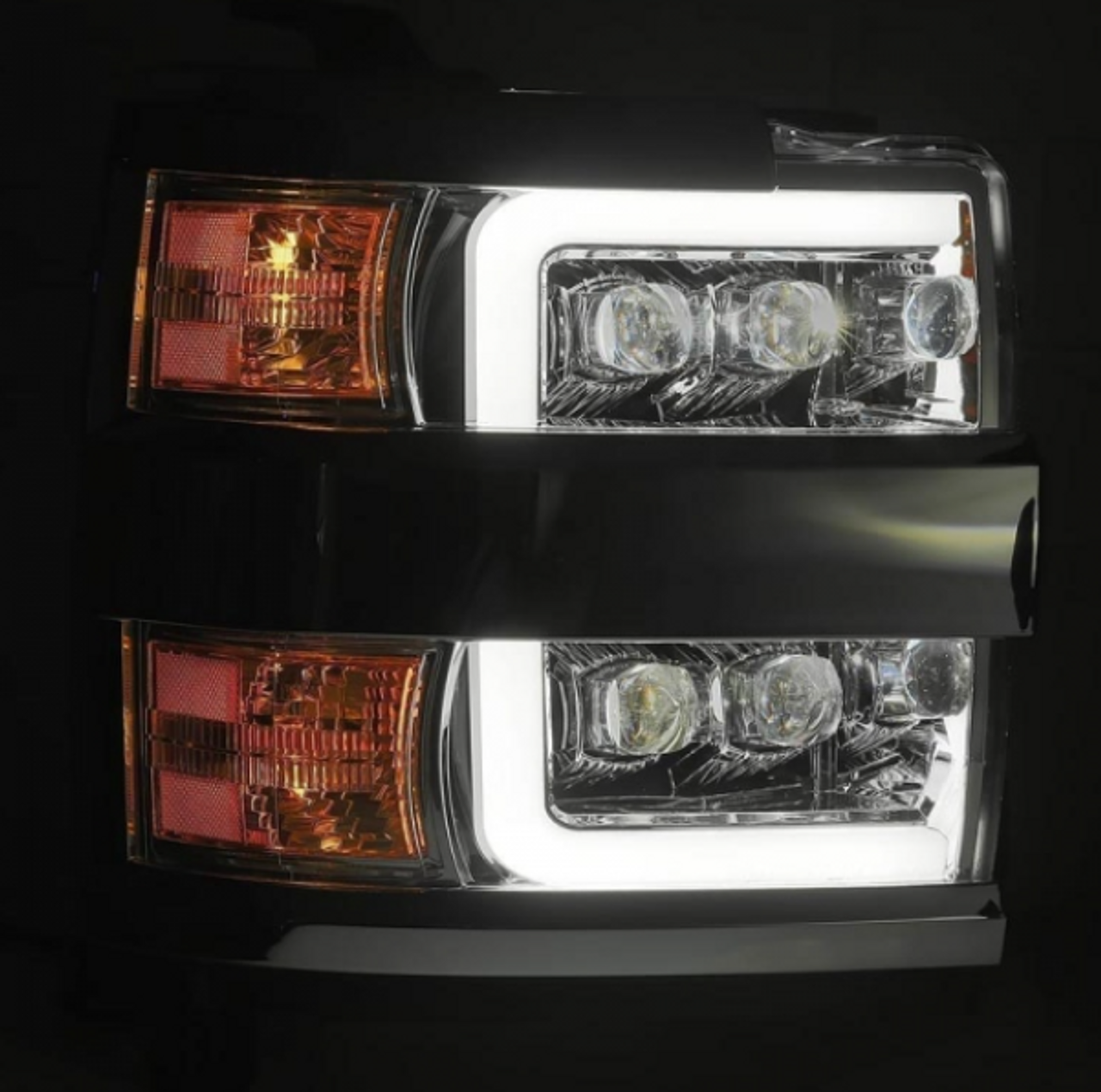 AlphaRex NOVA Series Jet Black LED Projector Headlights 2015 to 2019 Silverado 2500HD/3500HD (880229)-Light View