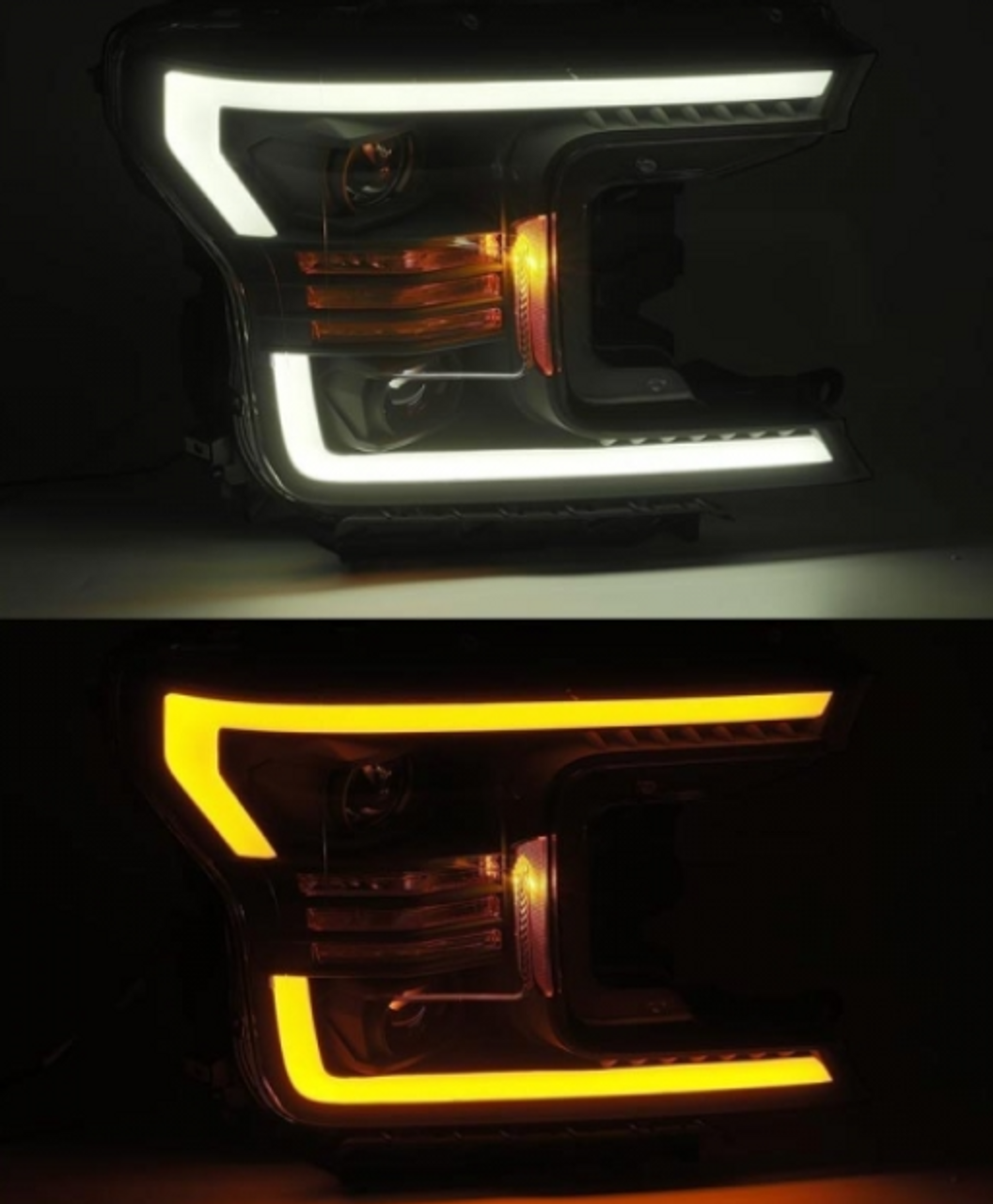 AlphaRex Pro Series Jet Black Projector Headlights 2018 to 2020 F150 (With Factory Halogen Headlights) (880188)-Light View