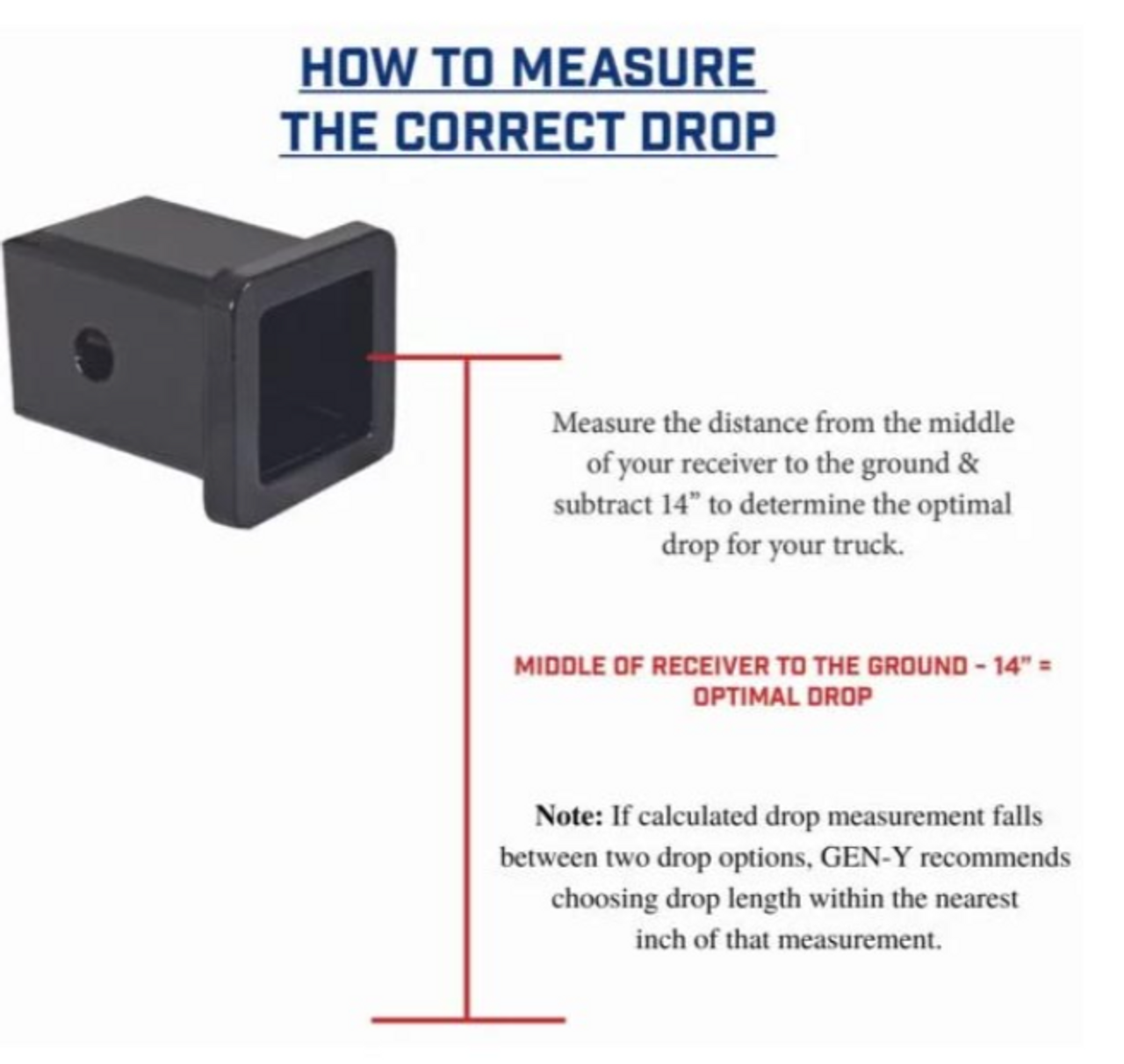 GEN Y Hitch Mega Duty 16K Drop Hitch 12.5" Drop (Universal 2" Shank 16,000 LB Towing Capacity) 2,000 LB Tongue Weight (GH-506)-Informational View