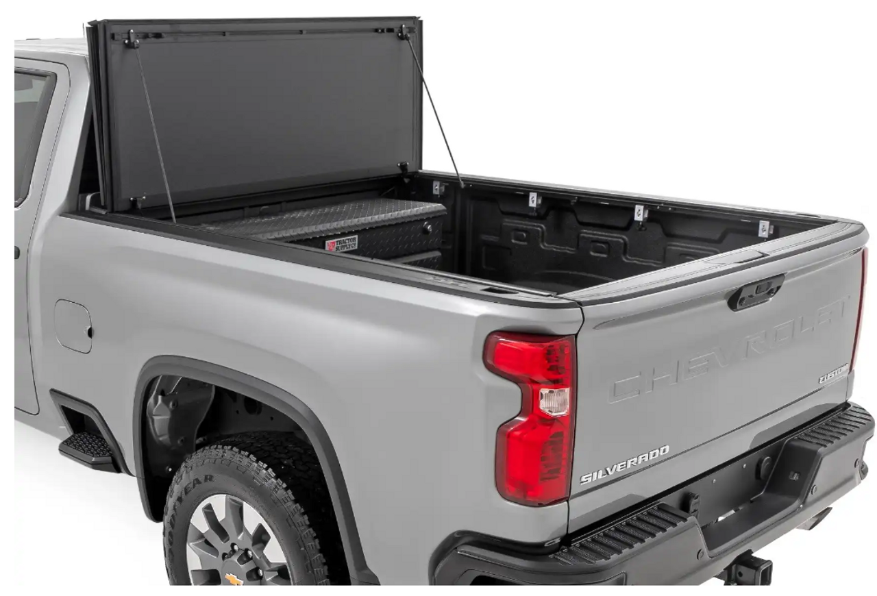 Rough Country Hard Tri Fold Flip Up Bed Cover (6'9" Bed) 2020 to 2024 Chevy/GMC 2500HD (49120651)-In Use View