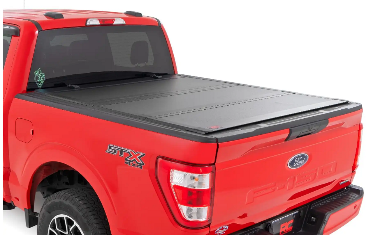 Rough Country Hard Tri-Fold Flip Up Bed Cover (5'7" Bed) 2015 to 2020 Ford F150 2WD/4WD (49220550)-Main View