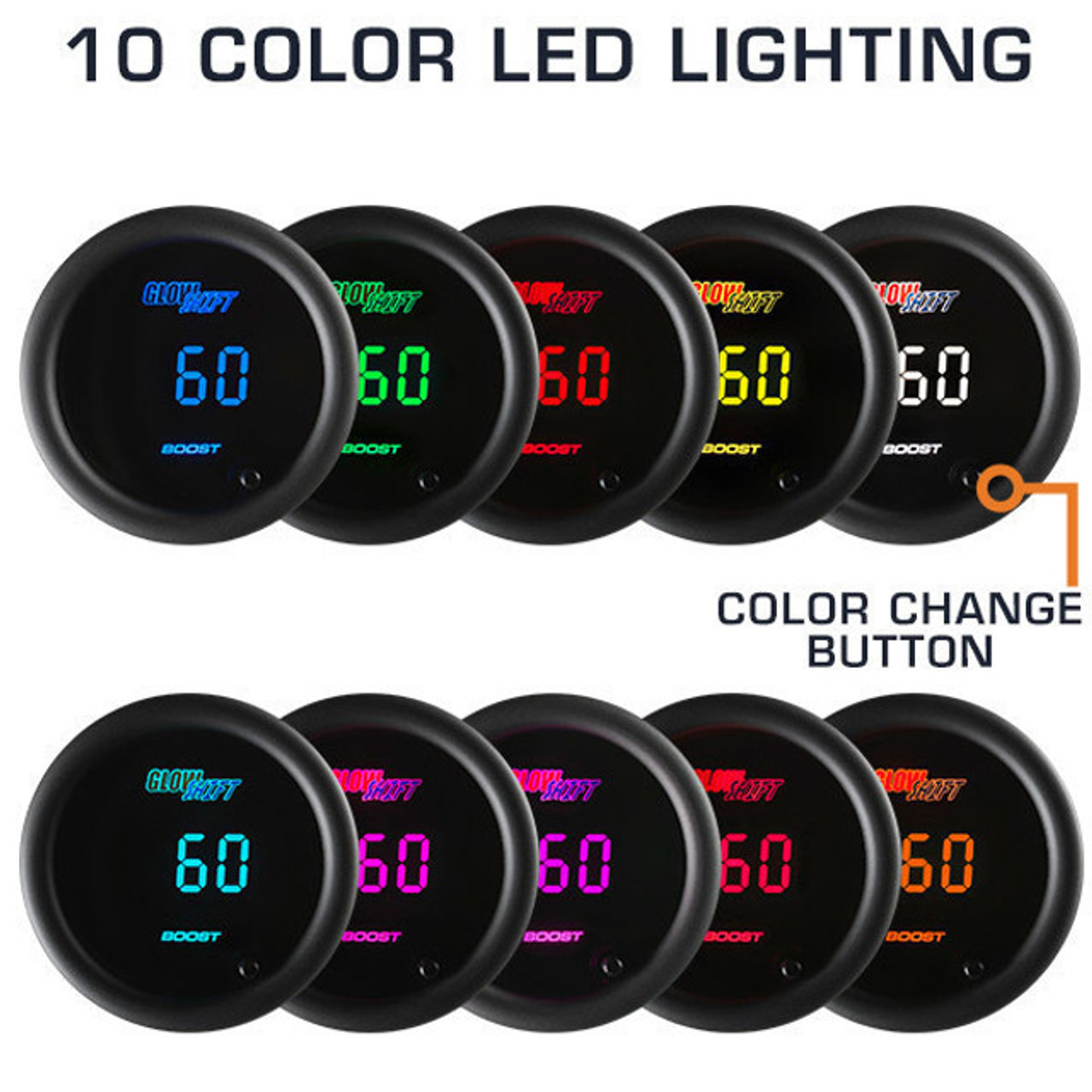Glow shift 10 Color Digital Series Triple Gauge Package for 2015 to 2021 Ford Mustang-Colors View