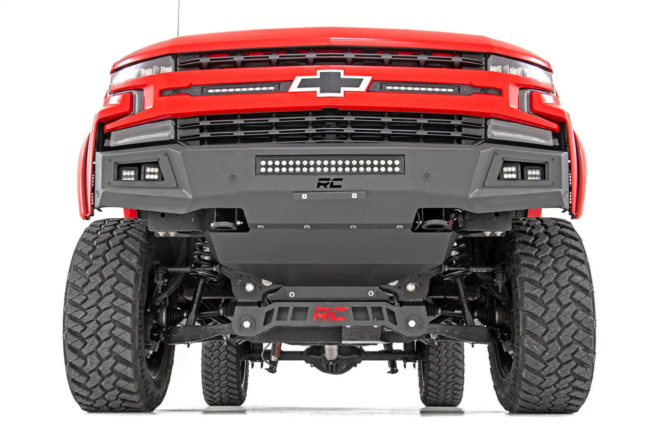 Rough Country High Clearance Front Bumper LED Lights And Skid Plate for 2019 to 2024 Ram 1500-FULL VIew