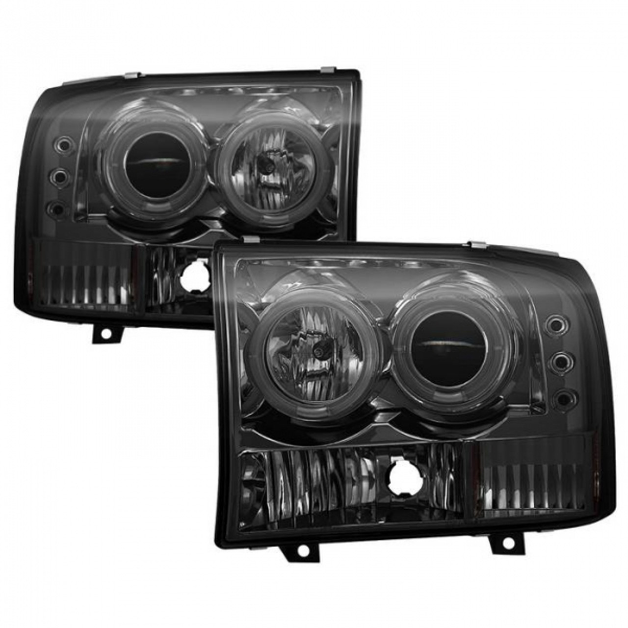 SPYDER  SMOKED 1-PC. PROJECTOR HEADLIGHTS W/ LED HALO-1999-2004 FORD SUPER DUTY