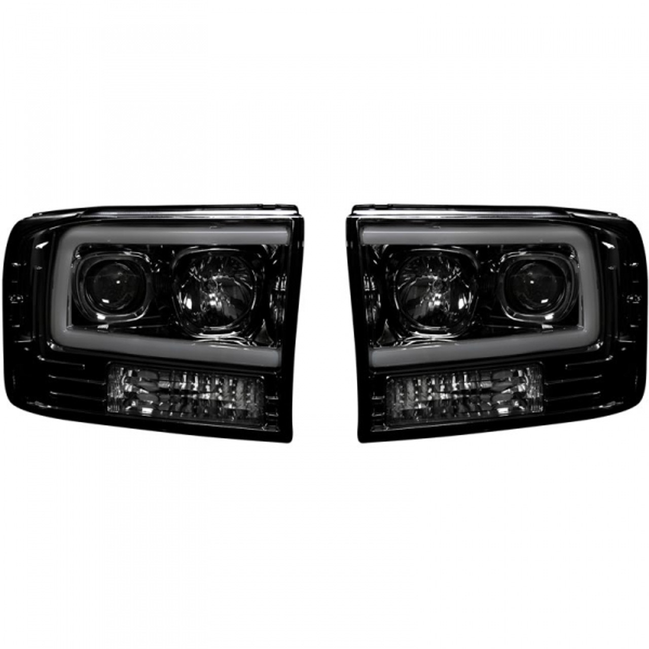 Recon Smoked Projector Headlights with OLED U Bar 1999 to 2004 Ford Super Duty (REC264192BKC)-Main View