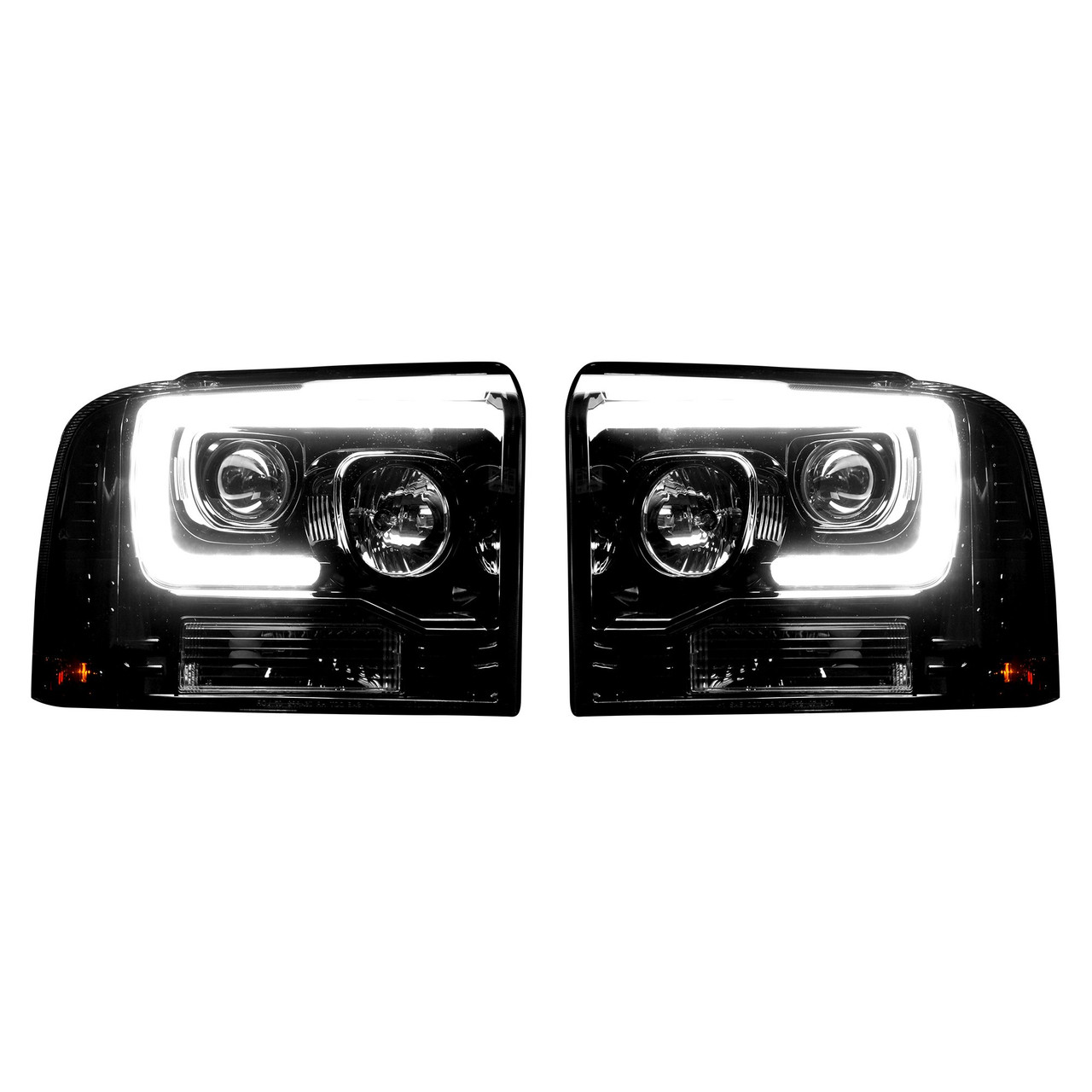 Recon Smoked Projector Headlights with OLED U Bar 2005 to 2007 Ford Super Duty (REC264193BKC)-Main View