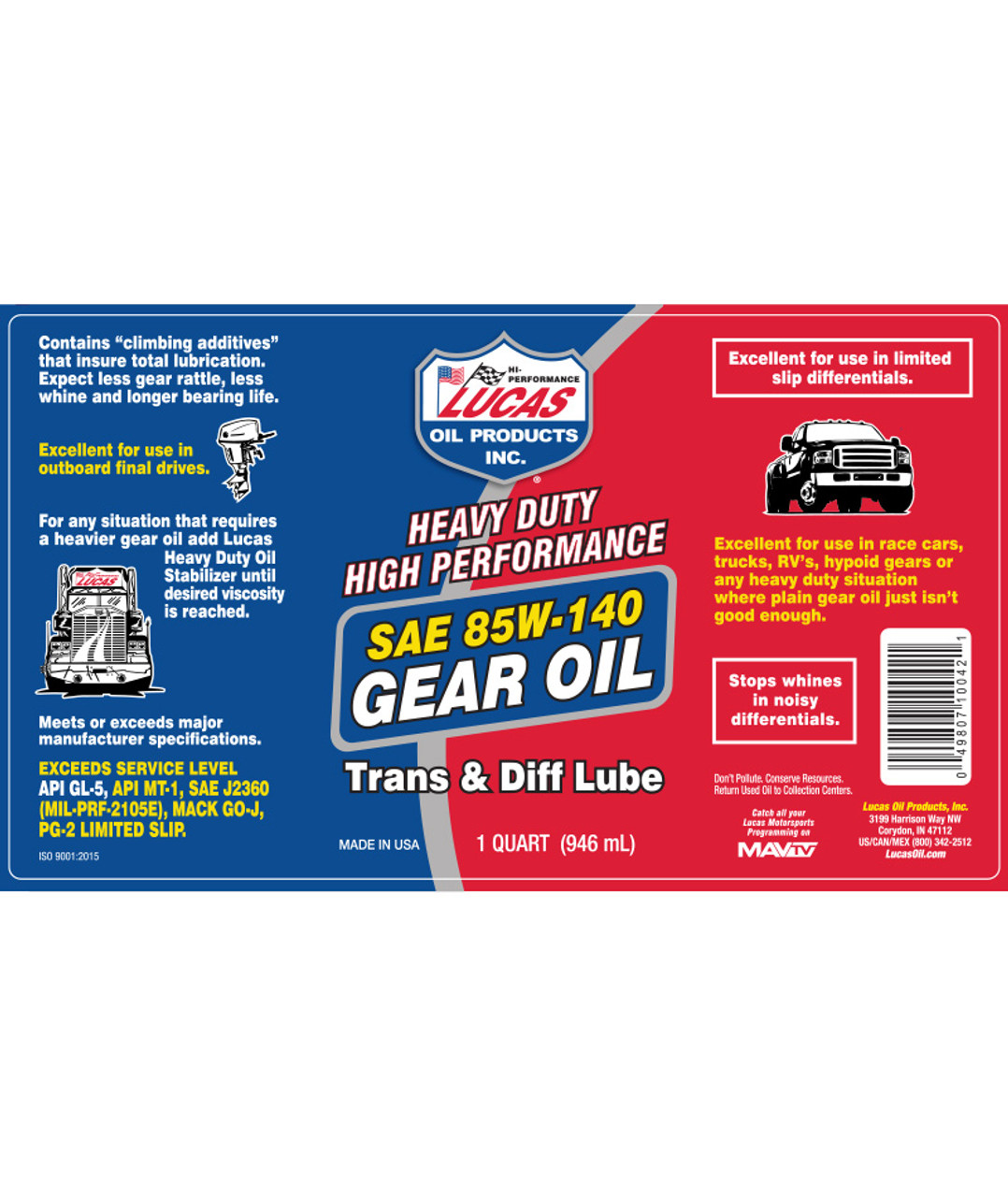 Lucas Oil Heavy Duty 85W-140 Gear Oil