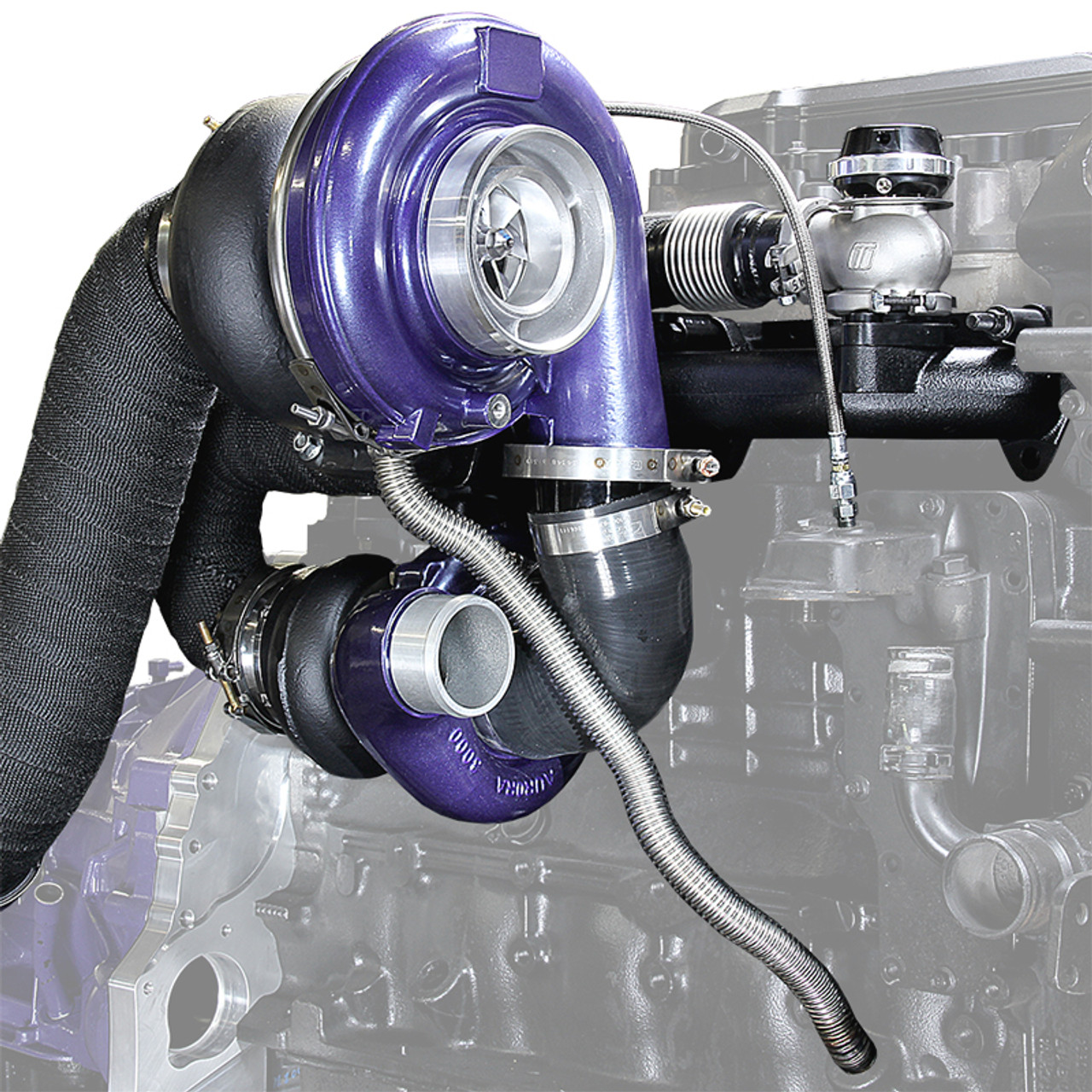  ATS AURORA 3000/5000 COMPOUND TURBO KIT 2003-2007 DODGE 5.9L CUMMINS (ATS202A352272)Angle View 