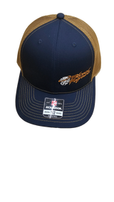 Blessed Performance BROWN ON DARK BLUE Side Stitch LOGO Trucker Hat (BPSSLBNB_TRUCKER) Main View