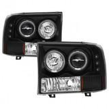 SPYDER  BLACK 1-PC. PROJECTOR HEADLIGHTS W/ LED HALO-1999-2004 FORD SUPER DUTY
