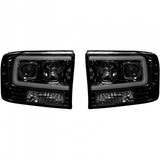 Recon Smoked Projector Headlights with OLED U Bar 1999 to 2004 Ford Super Duty (REC264192BKC)-Main View