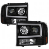 SPYDER BLACK PROJECTOR HEADLIGHTS WITH LIGHT BAR DRL-1999-2004 FORD SUPER DUTY | 2000-2004 FORD EXCURSION