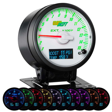 Glowshift 3in1 White Analog EGT w/ Digital Boost & Temperature Gauge-Main view