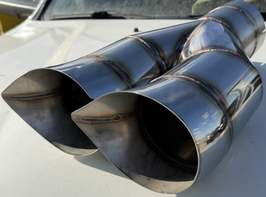 BP Stainless Steel Tear Drop Dual Shotgun Exhaust Tip - Universal - Weld Full View