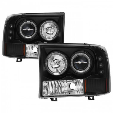 SPYDER  BLACK 1-PC. PROJECTOR HEADLIGHTS W/ LED HALO-1999-2004 FORD SUPER DUTY