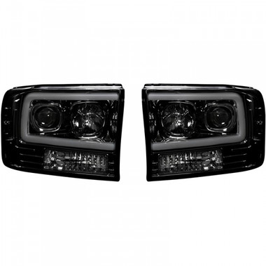Recon Smoked Projector Headlights with OLED U Bar 1999 to 2004 Ford Super Duty (REC264192BKC)-Main View