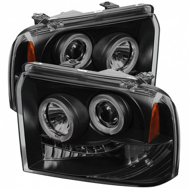 SPYDER BLACK/SMOKE PROJECTOR HEADLIGHTS W/ LED HALO-2005-2007 FORD SUPER DUTY