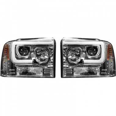 Recon Clear Projector Headlights with OLED U Bar 2005 to 2007 Ford Super Duty (REC264193CLC)-Main View