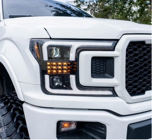 Recon Smoked Headlights With Scanning Signals & OLED DRL 2018-2020 F-150 ( REC264390BKCS)-In Use View