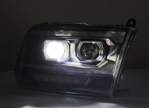 AlphaRex LUXX Series Alpha Black LED Projector Headlights 2010 to 2018 Ram 2500/3500HD (ARX880560)-Night View