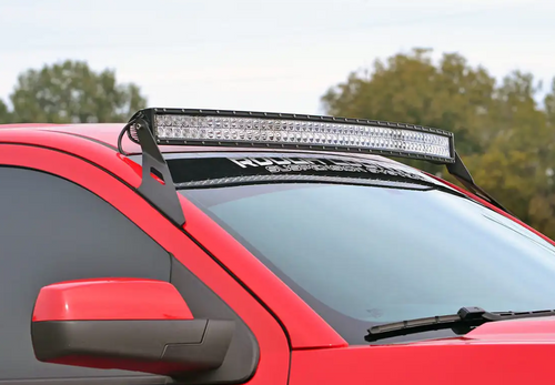 Rough Country LED Light Mount (Upper Windshield; 54" Curved) 2015 to 2019 Chevy/GMC 2500HD/3500HD (70514A)-In Use View (LIGHT BAR NOT INCLUDED)