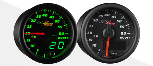 Glowshift MaxTow Fuel Pressure Gauge Kit - GREEN AND WHITE ON BLACK VIEW