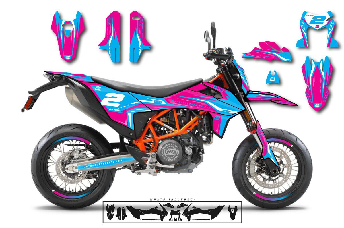Custom 690 SMC R Motorcycle VIZE CYAN Graphics - FREE SHIPPING