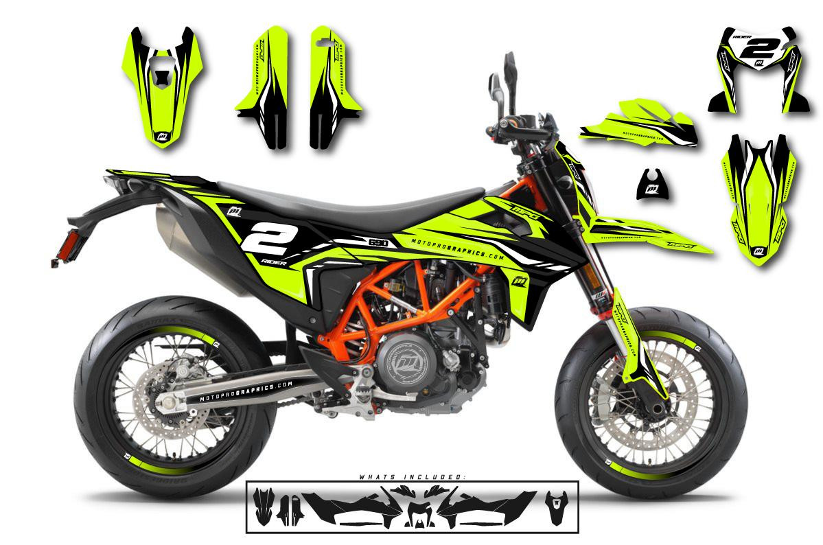 Custom 690 SMC R Motorcycle VIZE YELLOW Graphics - FREE SHIPPING