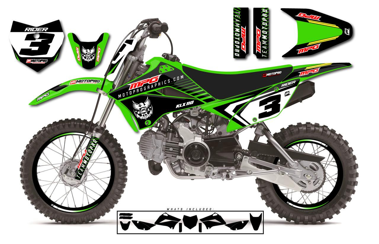 Custom Kawasaki KLX110 Pit Bike PROLINE Series Graphics - FREE