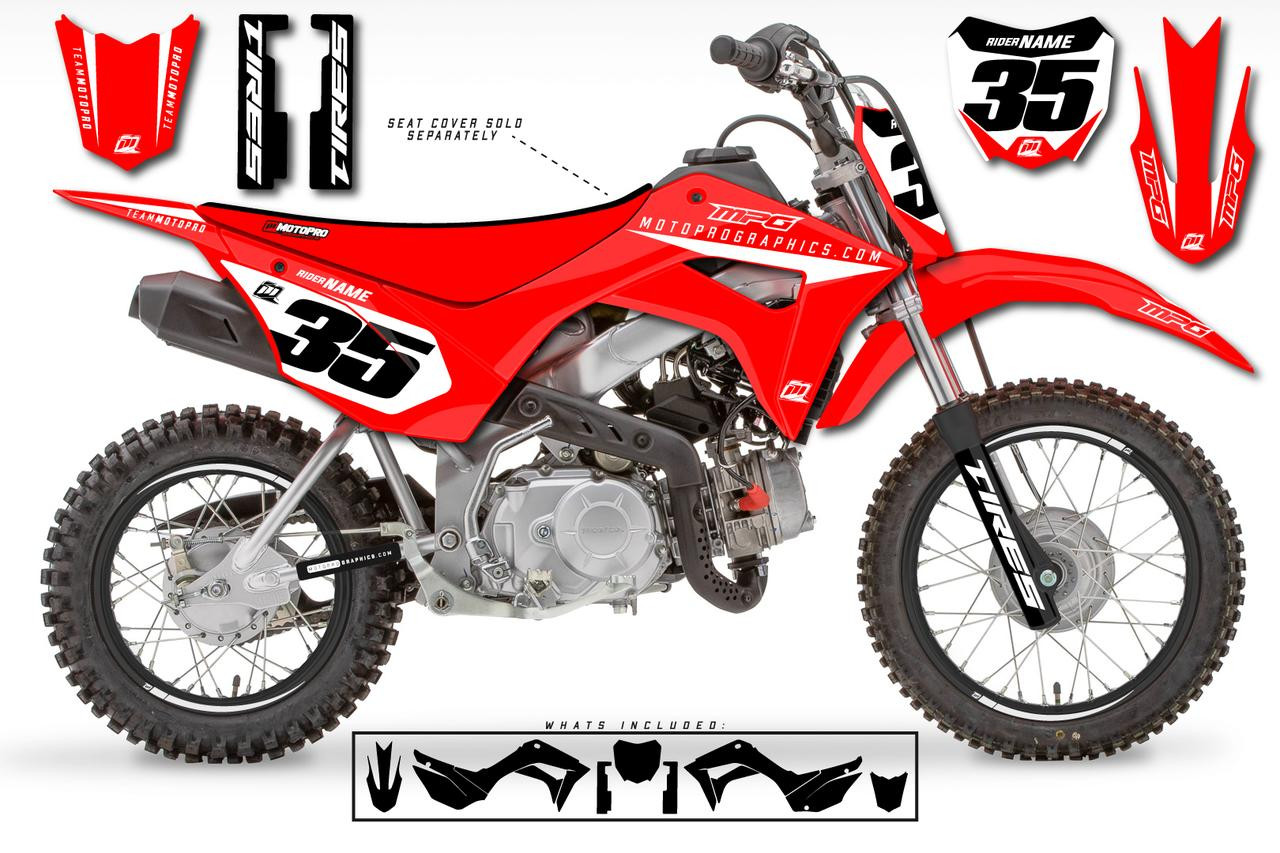 Custom Honda CRF110 Pit Bike GENESIS RED Series Graphics - MotoPro
