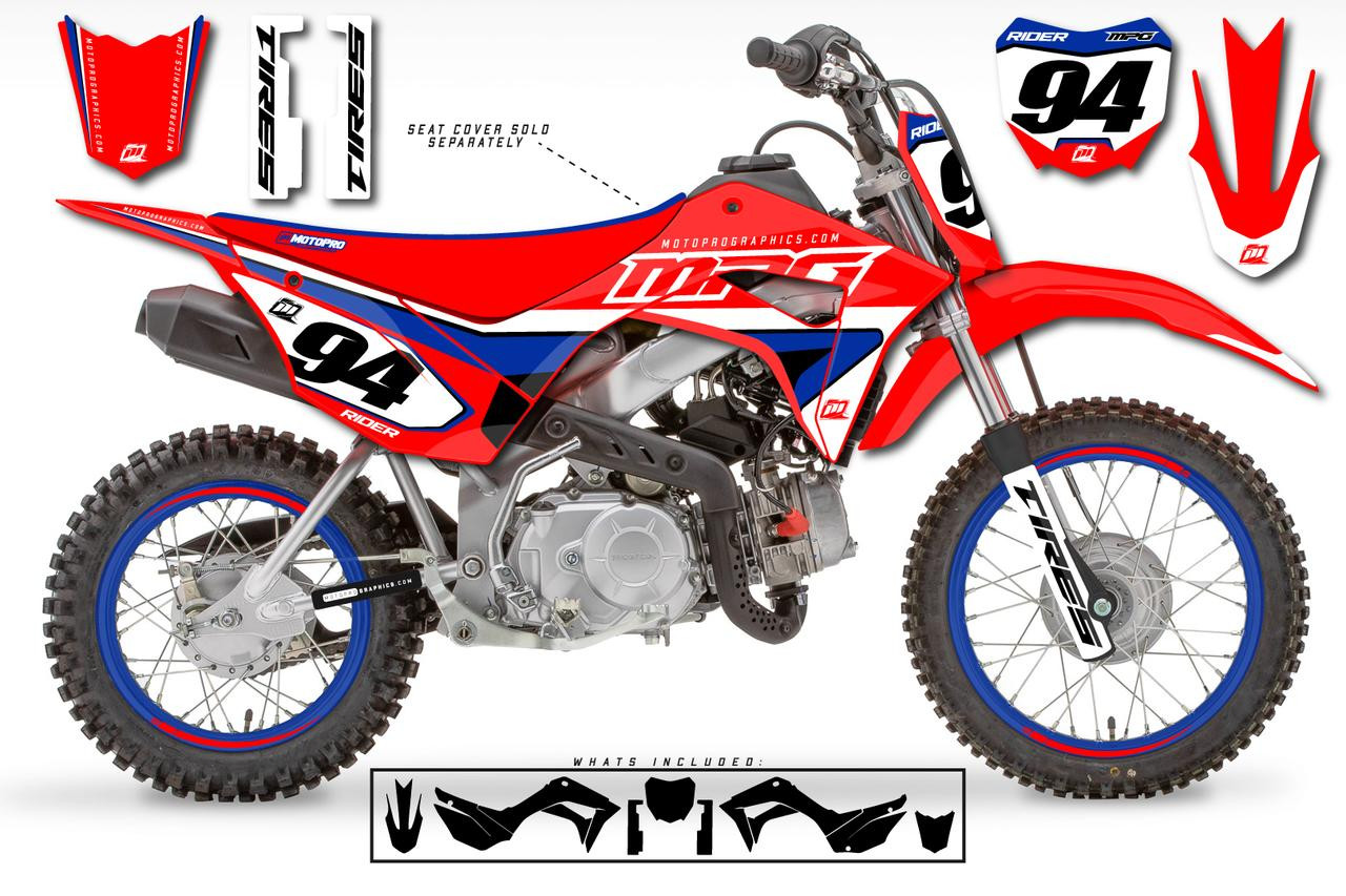 Custom Honda CRF110 Pit Bike RIDE RED Series Graphics - FREE