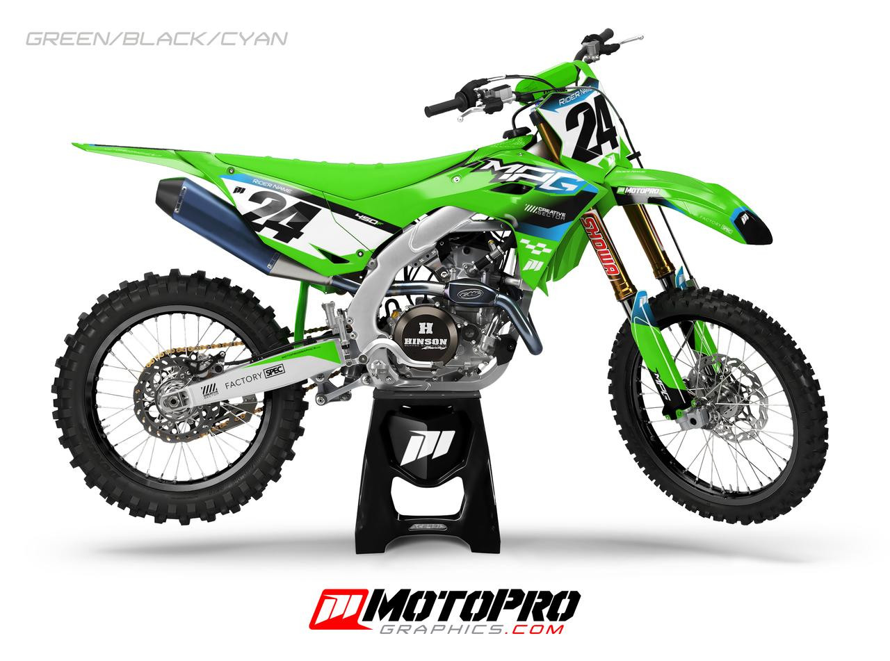Custom Kawasaki Graphics Seventy4 Series | Green-Black-Cyan