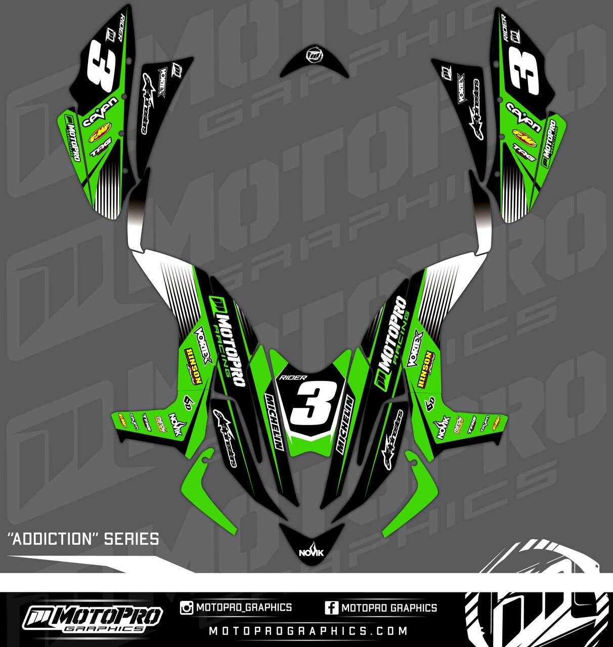 Custom Kawasaki KFX450 Quad ATV Full Graphics Set - ADDICTION