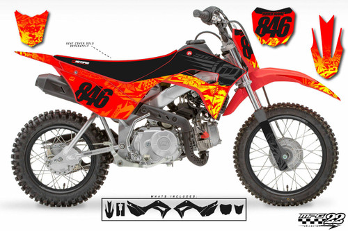 MotoPro Graphics Honda CRF110 Pit Bike BURNOUT BLACK RED YELLOW V2 Series Graphics