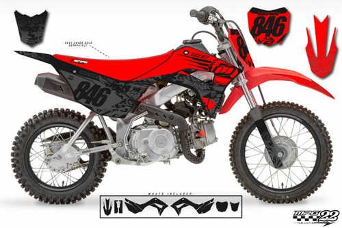 MotoPro Graphics Honda CRF110 Pit Bike BURNOUT BLACK RED GREY V2 Series Graphics