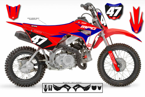 MotoPro Graphics Honda CRF110 Pit Bike FACTORY RED BLUE Series Graphics