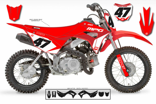 Custom Honda CRF110 Pit Bike FACTORY RED BURG Series Graphics