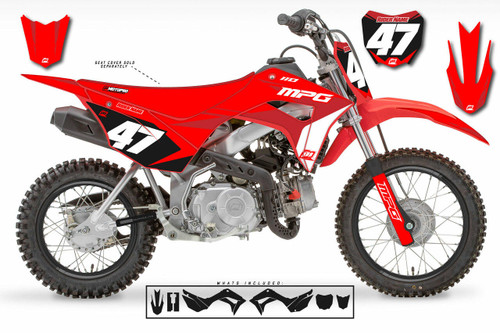 MotoPro Graphics Honda CRF110 Pit Bike FACTORY RED BURG Series Graphics