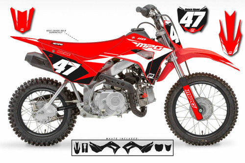 MotoPro Graphics Honda CRF110 Pit Bike FACTORY RED WHITE Series Graphics