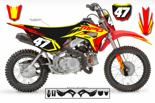 MotoPro Graphics Honda CRF110 Pit Bike STRIKER RED YELLOW BLACK Series Graphics