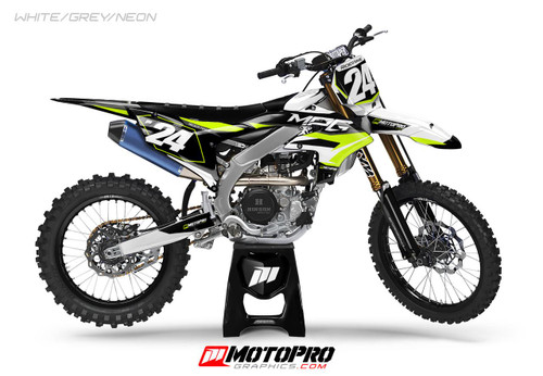 MotoPro Graphics Custom Yamaha Dirt Bike Kieran Series Graphics - White Grey & Neon 