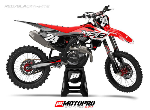 MotoPro Graphics Custom GasGas Dirt Bike Detriment Series Graphics Set - Red Black & White 