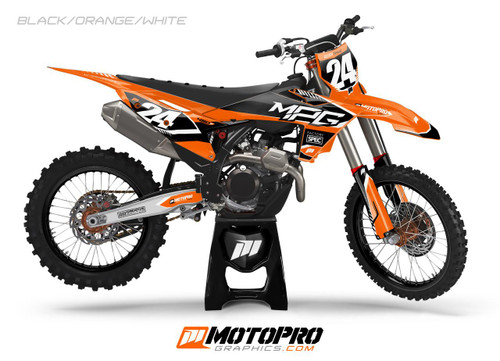 MotoPro Graphics Custom 125sx-450sxf Dirt Bike 4Twelve Series Graphics Kit - Black/Orange/White  