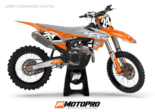 MotoPro Graphics Custom 125sx-450sxf Dirt Bike 4Twelve Series Graphics Kit - Grey/Orange/White  